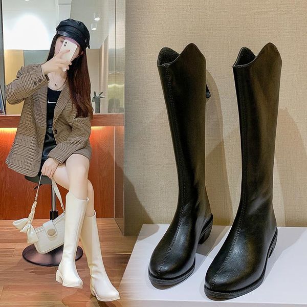 

boots winter shoes ladies thick-soled knee-high white black high-heeled 2021 womens riding