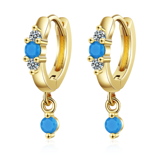 

hoop & huggie ni style 925 sterling silver earrings inlaid turquoise crystal zircon woman charm jewelry gift, Golden;silver