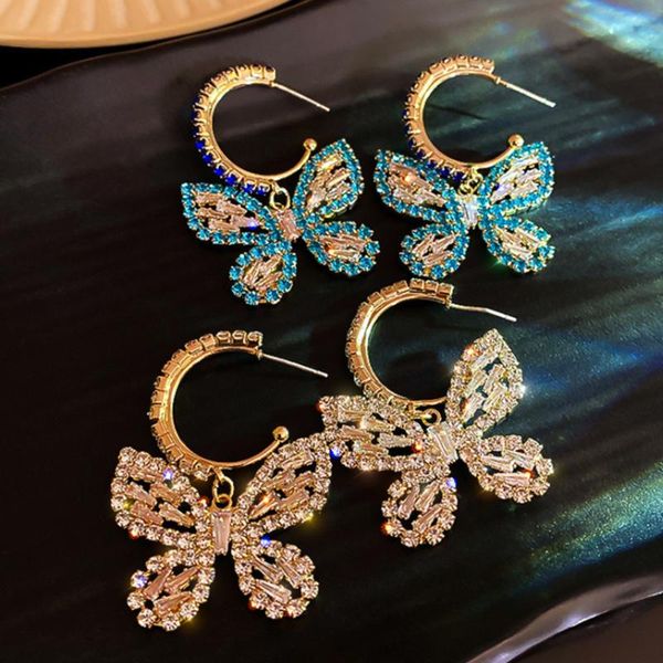 

dangle & chandelier style golden butterfly crystal earrings for women rhinestone wedding party jewelry accessories, Silver