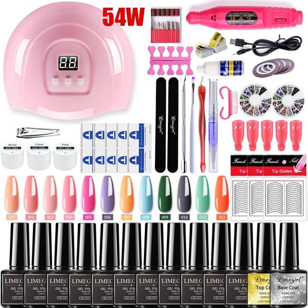 

nail art kits manicures set uv led lamp dryer with 12/6 pcs gel polish kit soak off manicure tools electric drill