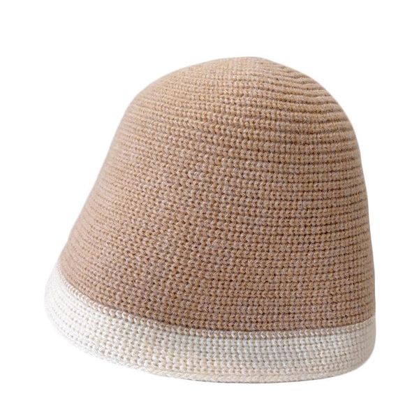 

beanies autumn and winter warm sheep fleece bucket hat, female literature art color matching knitted wild simple fisherman