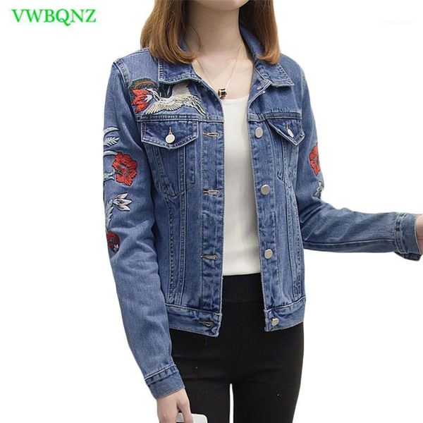 

women's jackets spring heavy denim jacket women slim thin embroidery basic coat womens korean long sleeve short jeans coats cool 433, Black;brown