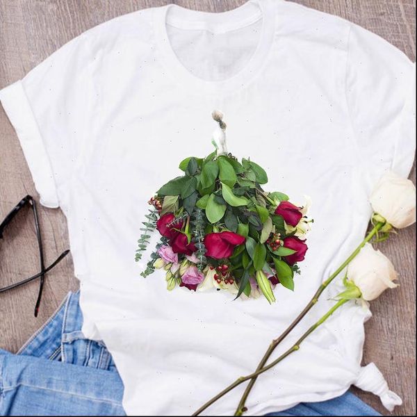 

women graphic 90s plant kawaii ladies clothes floral flower lady clothing female tees print t shirt womens t shirt, White
