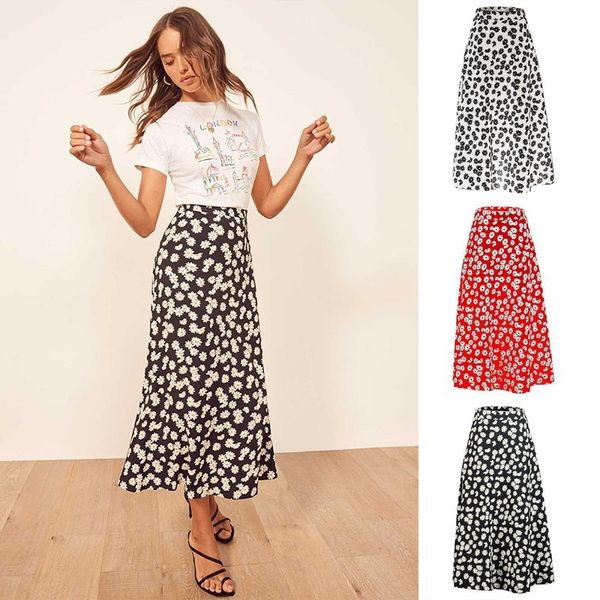 

zipper summer high waist skirt women fashion floral daisy long skirts female harajuku korean style streetwear elegant cloth 210303, Black