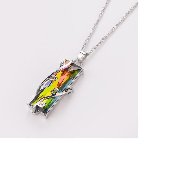 

pendant necklaces leaf branch rainbow mystic cz stone necklace charm natural fire rectangle crystal vintage party prom gift, Silver
