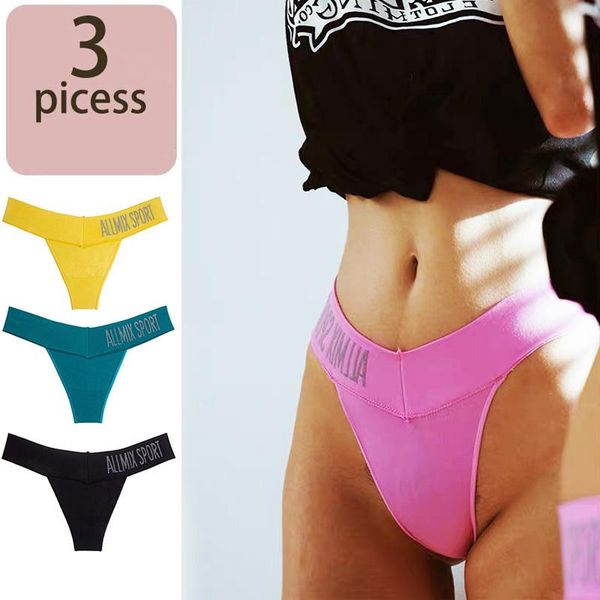 

women's panties sp&city 3pcs fitness colored underwear invisible sports string letter seamless mid waist briefs lingerie, Black;pink