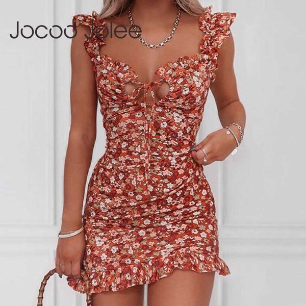 

summer floral print ruffles mini dress women elegant sleeveless spaghetti straps short bodycon dress party club dresses 210619, Black;gray