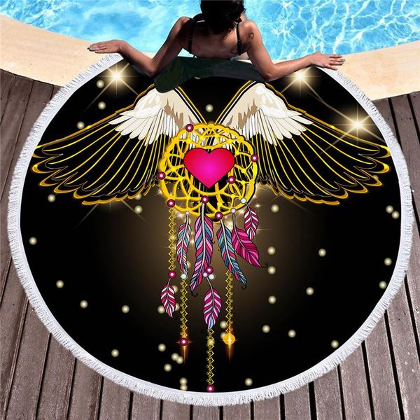 

towel dreamcatcher bohemia printed black tassel tapestry large round beach for woman microfiber toalla blanket 150cm yoga mat
