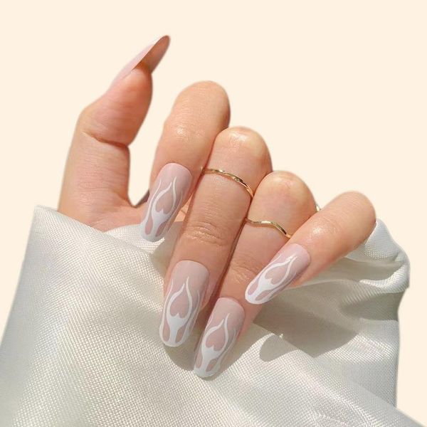 

false nails 2021 ins latest explosion white flame soft armor wearing nail art finished fake patch waterproof, Red;gold