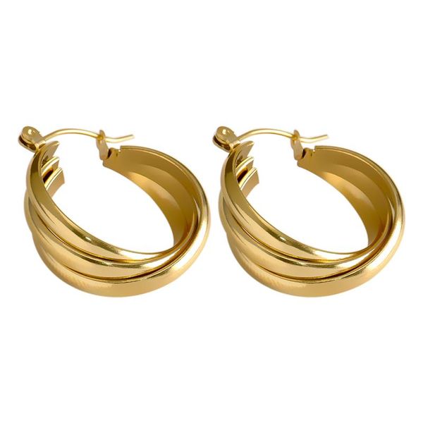 

hoop & huggie fashion punk gold circle metal earrings stainless steel hip hop geometric c shape ear rings women jewelry gifts, Golden;silver
