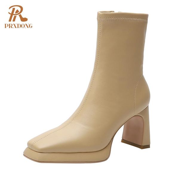 

boots high qulaity autumn winter ankle for women heels black beige dress party office ladies shoes short 34-39