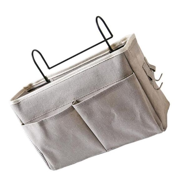 

storage bags bedside hanging organizer bag multifunction sundries book pouch for dorm baby bed (grey)