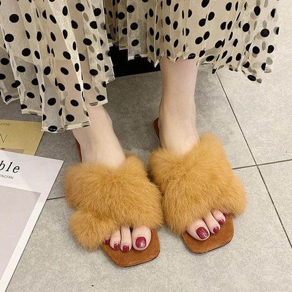

slippers rimocy comfortable soft furry women spring summer non-slip flat slides woman 2021 ross platform low heel sandals mujer, Black