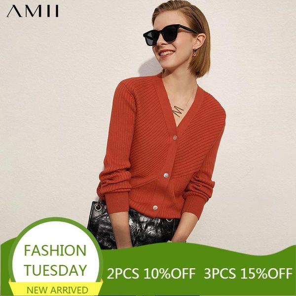

women's knits & tees amii minimalism spring fashion coat causal solid vneck stripe single breasted cardigans for women 12130073, White