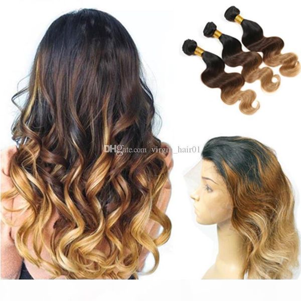 

#1b 4 27 body wave 360 lace frontal with bundles 100% human virgin brazilian honey blonde hair with 360 lace frontal 4pcs lot, Black;brown