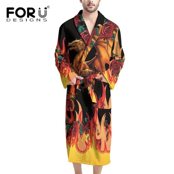 

men's sleepwear forudesigns flame pterodactyl and rose luxurious mens shawl collar fleece bathrobe spa robe comfy full length warm negl, Black;brown