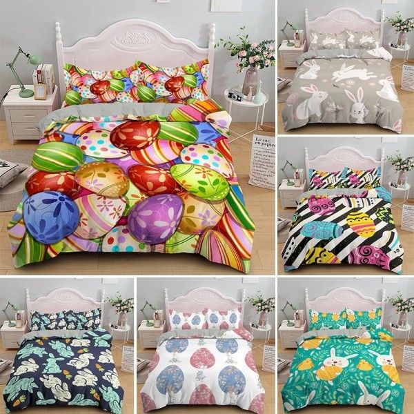 

lovely cartoon design colorful printed happy easter egg rabbit bedding set twin full king  size girl boy duvet cover sets home textiles