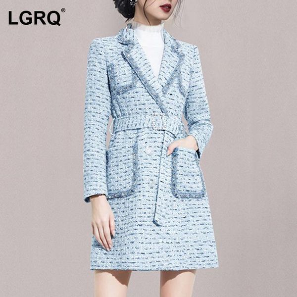 

women's wool & blends [lgrq] hight qualit belt sheath elegant warm woolen coat parkas long sleeve fashion tide autumn winter 2021 19d54, Black
