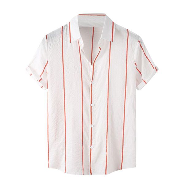 

men's casual shirts daily simple stripe shirt short sleeve hawaiian men button turn down collar loose blusas y camisas, White;black