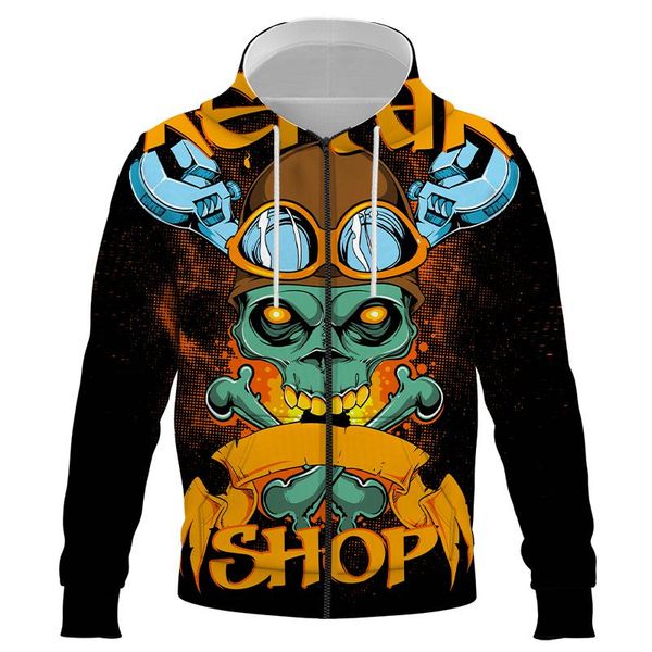

men's hoodies & sweatshirts 2021 cartoon skull 3d zipper hoodie fashion and women's sports streetwear skateboard hip hop autumn pu, Black