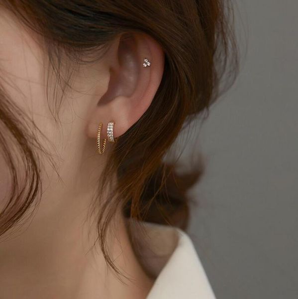 

hoop & huggie simple small earrings for women twisted lines circle 100% 925 sterling silver ear rings clip, Golden;silver