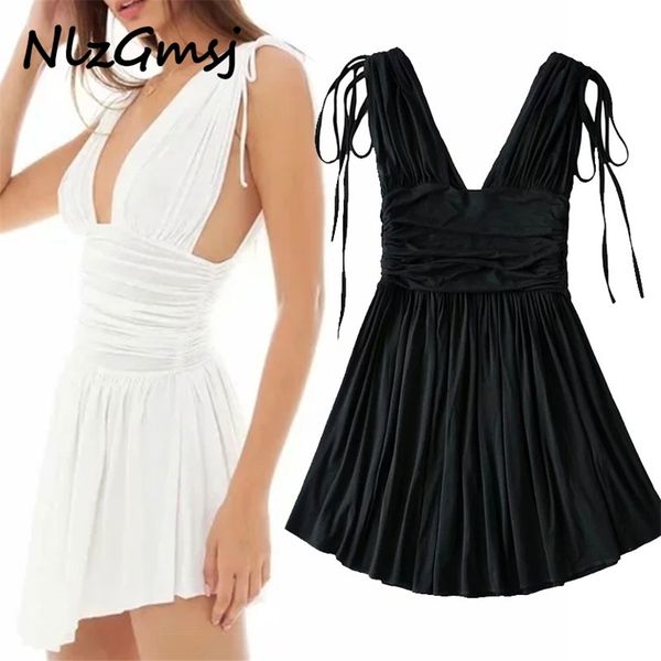 

dres black deep v-neck summer sleeveless ruched slim backless mini es vestidos 06 210628, Black;gray