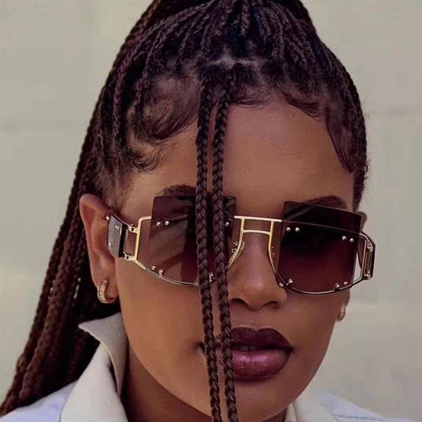 

dave fashion oversized square sunglasses women brand trend metal punk rivet sun glasses female gradient lens big frame eyewear, White;black