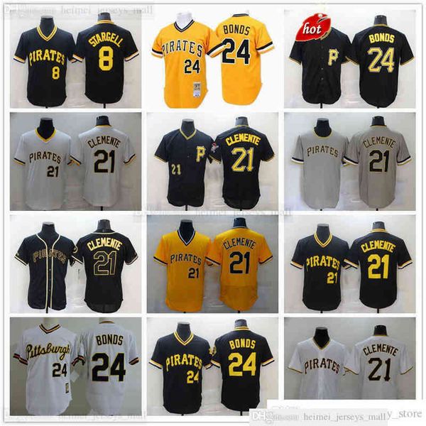 

2022 Baseball 21 Roberto Clemente Jerseys 8 Willie Stargell Retro Blue Yellow 24 Barry Bonds Jersey Top Quality Stitched Gray Road White, Same as picture