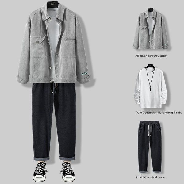 

men's tracksuits autumn suit men's set with trend boys handsome casual of three-piece single/one, Gray
