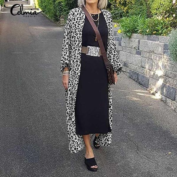 

celmia women's casual loose cardigans plus size retro kimono cardigan autumn long sleeve long shirt leopard printed cover up 7, White
