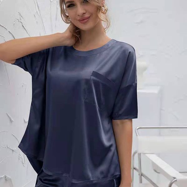 

summer new fashion solid color short-sleeved round neck polyester fabric without printing pockets, breathable and refreshing women's t-, White