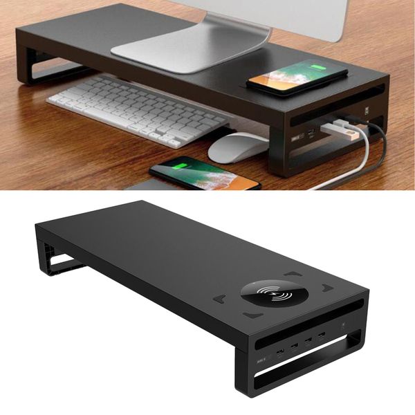

aluminum pc lapmonitor stand riser support with wireless charger, for computer,notebook, save space-black