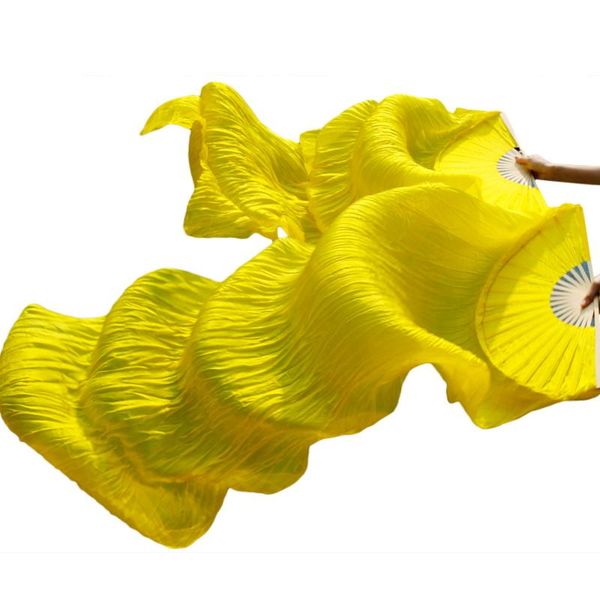 

2021 high selling 100% real silk veils 1 pair handmade women quality silk belly dance fan dance yellow 180*90 cm, Black;red