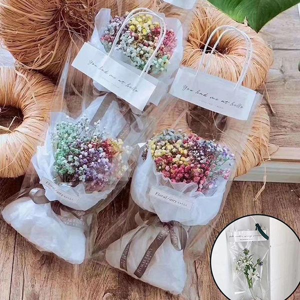 

gift wrap 10pcs flower packing box transparent pvc bouquet bagging florist decoration long tote clear bag collocation packaging