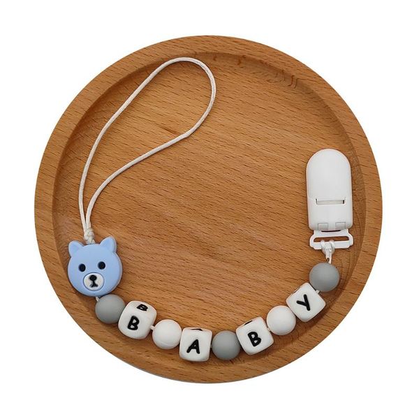 

pacifier holders&clips# customized silicone beads bear head leash personalized clip to soothie with diy baby's name teething toy