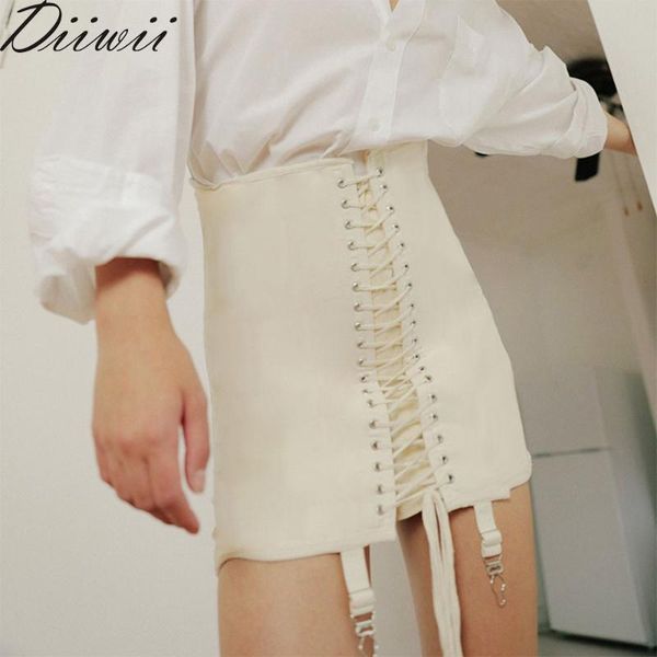 

skirts diiwii style womens personalized ripped lace up waist hip skirt, Black