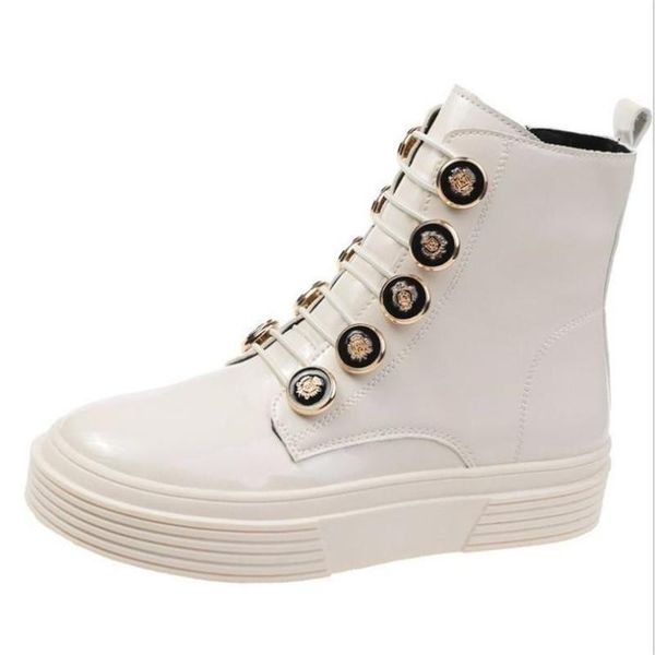 

boots 2021 autumn leather thick bottomed muffin slope heel motorcycle short dark net red women's shoes fashion, Black