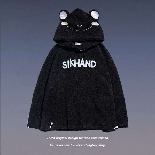 

tkpa guochao.com red cute bear hat fur coat men's and women's korean version couple pullover hooded sweater, Black