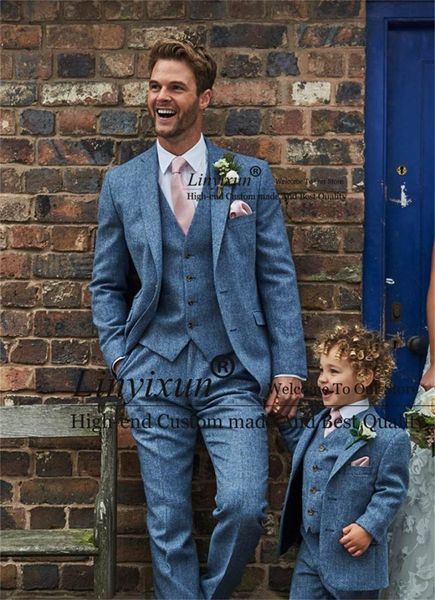 

men's suits & blazers autumn/winter blue wool men slim fit wedding groom tuxedos 3 pieces business traje hombre man prom blazer terno m, White;black
