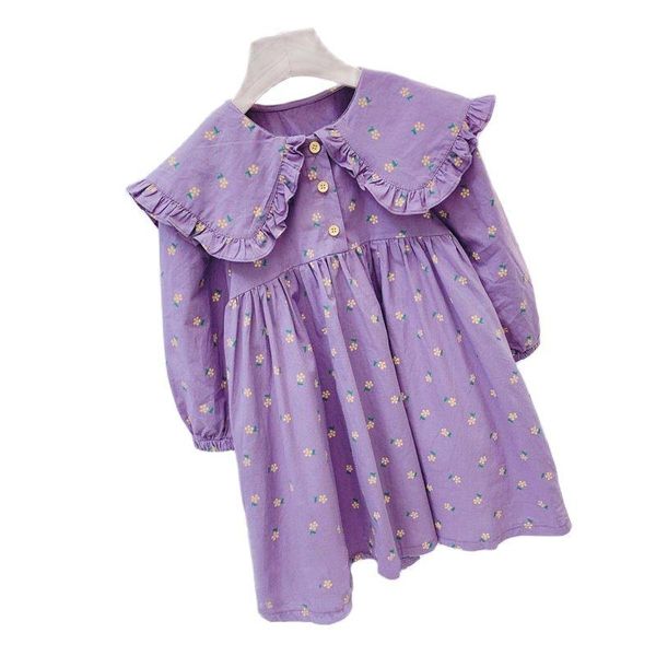 

baby girls long sleeve kids dress spring preppy style fashion comfortable doll collar flowers cotton casual children's outfits, Red;yellow