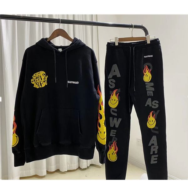 

2021 new 3d foam readymade hoodie men women 1:1 fw flame printing hoody ready made pullover streetwear harajuku rgyg, Black