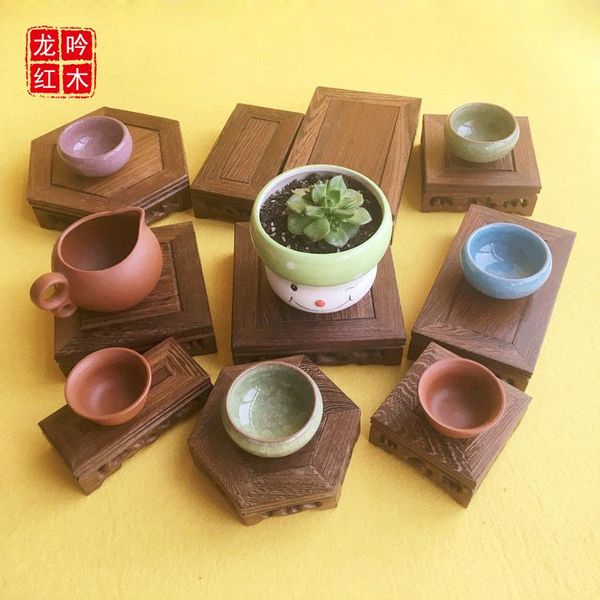 

decorative objects & figurines chinese style mini teapot base square solid wood bonsai bases hollow polygon table decor strong
