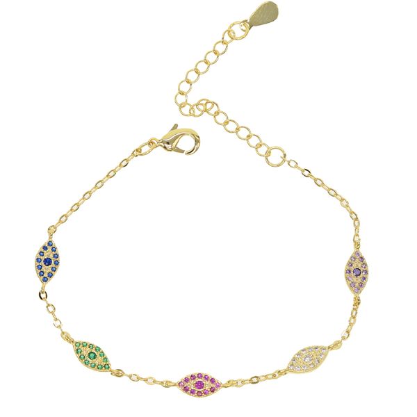 

trendy red green blue turkish evil pave cz blue eye gold chain bracelet adjustable female party jewelry, Golden;silver