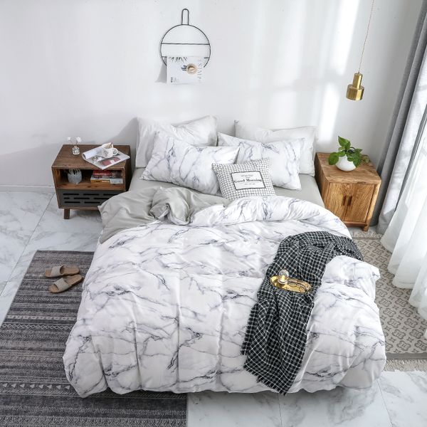 100% de cotonete de algodão conjunto de moda mármore branco mulheres meninas casa cama cama macia camas comforter capa gêmea rainha king size 210309