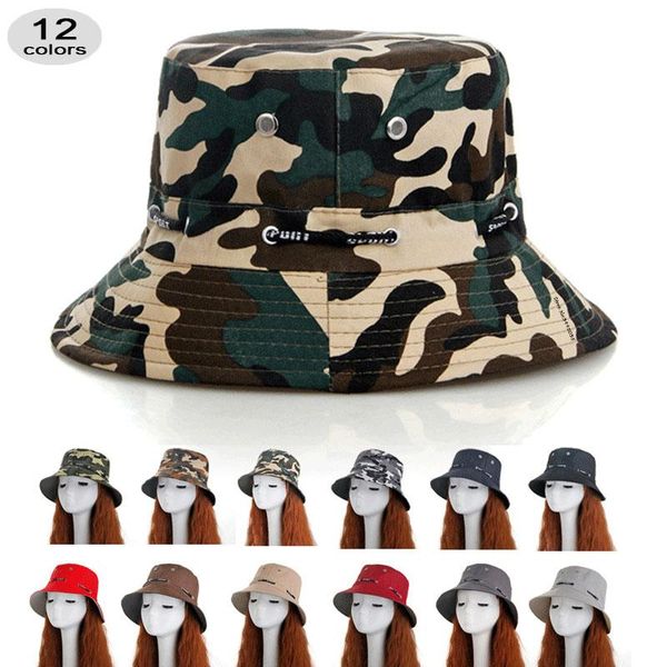 

wide brim hats women fashion solid camouflage bucket hat panama adjustable outdoor sunscreen summer fisherman's lady cap sun hatbucket, Blue;gray