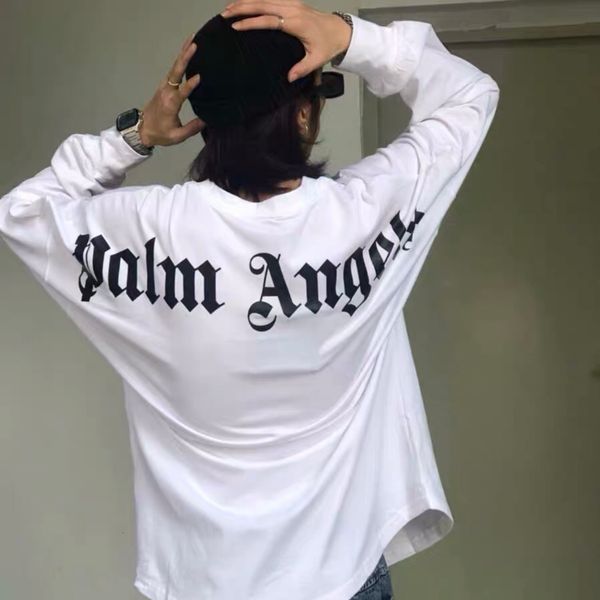 

angel p/alm p/alm bat back letter print drop shoulder long sleeve t-shirt loose for men and women ozpo, White;black