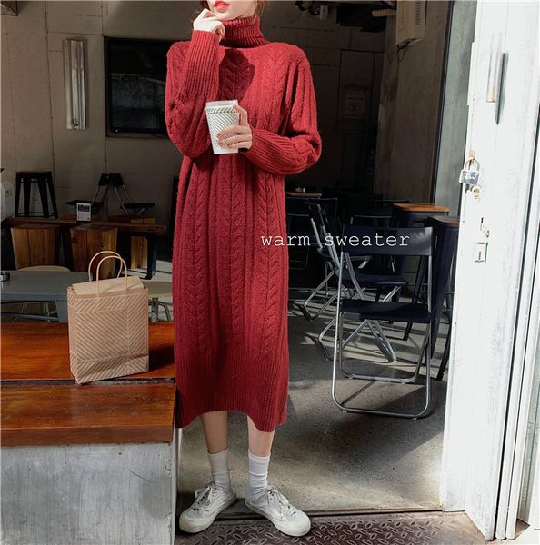 

2021 new vestidos malha de inverno europa manga comprida gola alta casual magro quente maxi camisola vestido plus size roupas qaz9, Black;gray