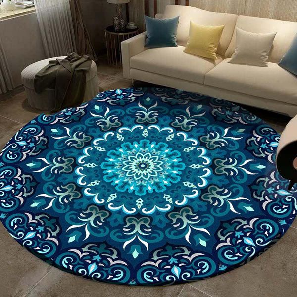 

carpets 2021 european ethnic style blue brown camel mandala flower round living room bedroom non-slip floor mat carpet customization