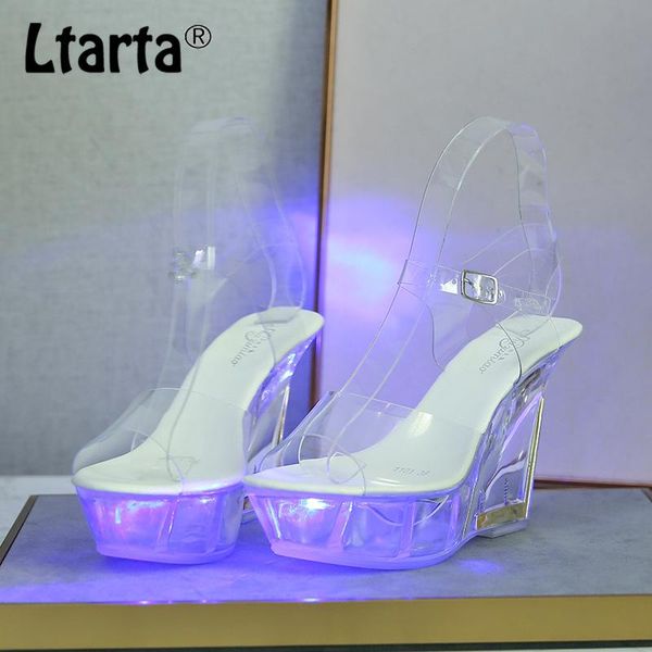 

sandals ltarta nightclub high heels luminous women's shoes catwalk pole dance crystal bottom lfd-1101-18, Black