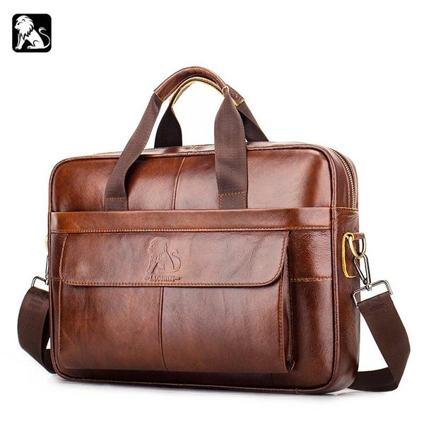 

briefcases luxury genuine leather business men's briefcase male real cow men shoulder messenger bag travel computer handbags brown